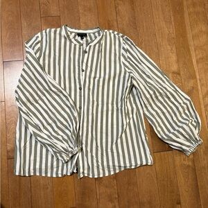 Striped Button-Up Blouse balloon sleeve
